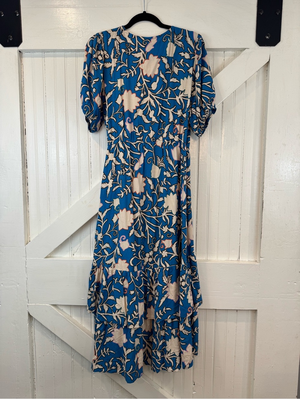 Knox Rose Royal Blue Floral Maxi Dress with Puff Sleeves - Picture 3 of 10
